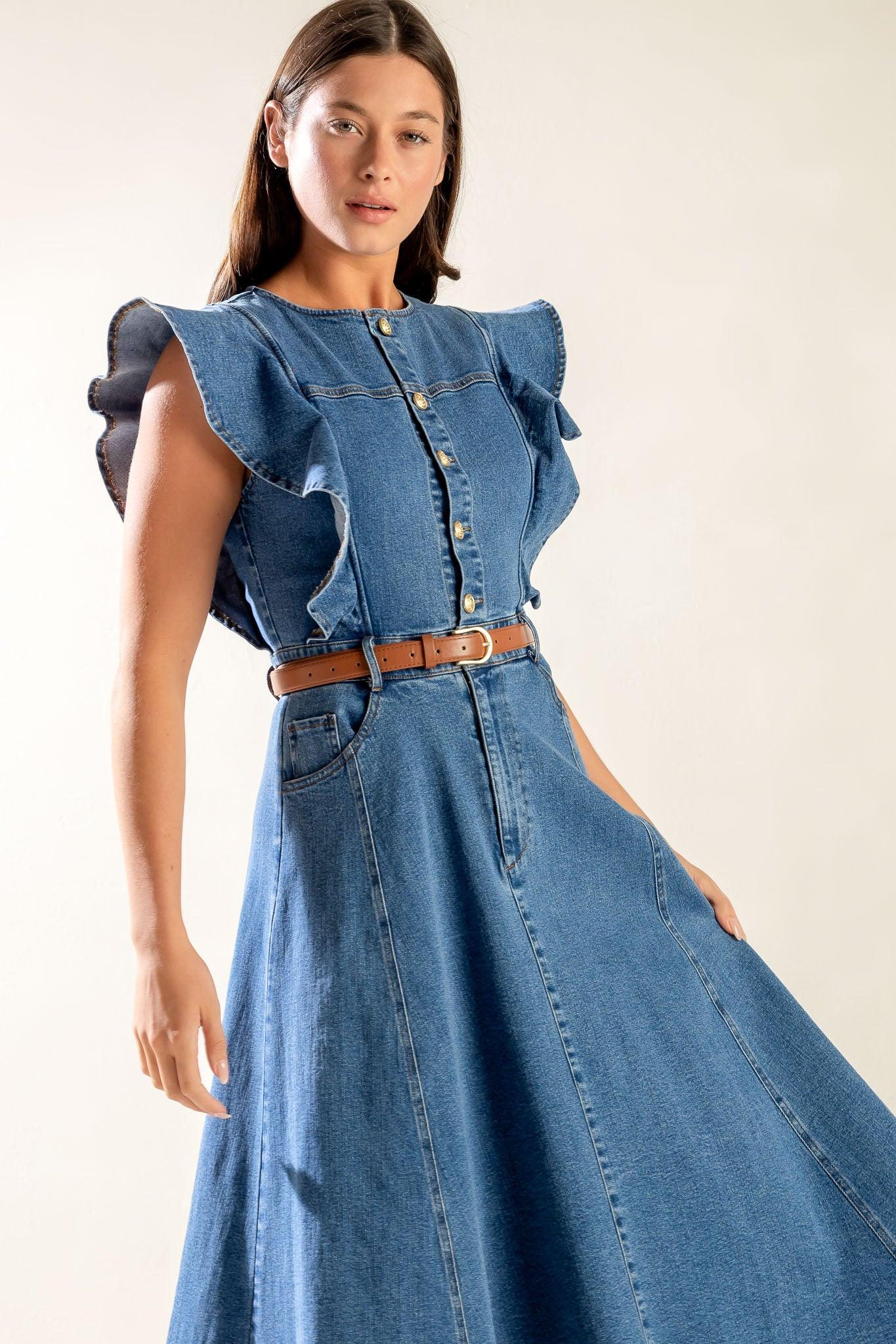 CLASSIC WITH A TWIST DENIM MIDI DRESS