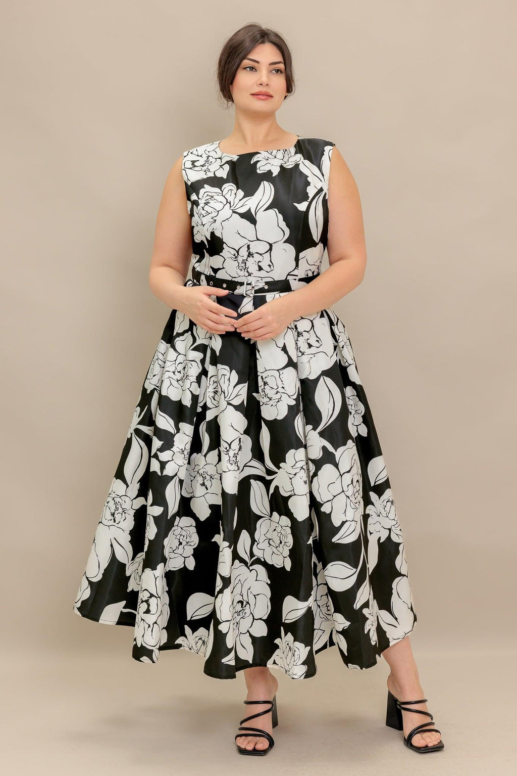SILENT HEART BLACK WOVEN MIDI DRESS