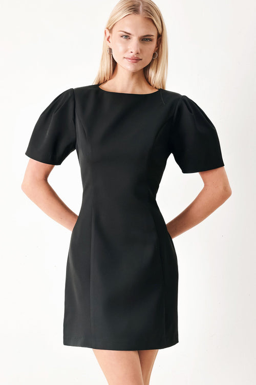 BLACK MIDNIGHT WOVEN MINI DRESS