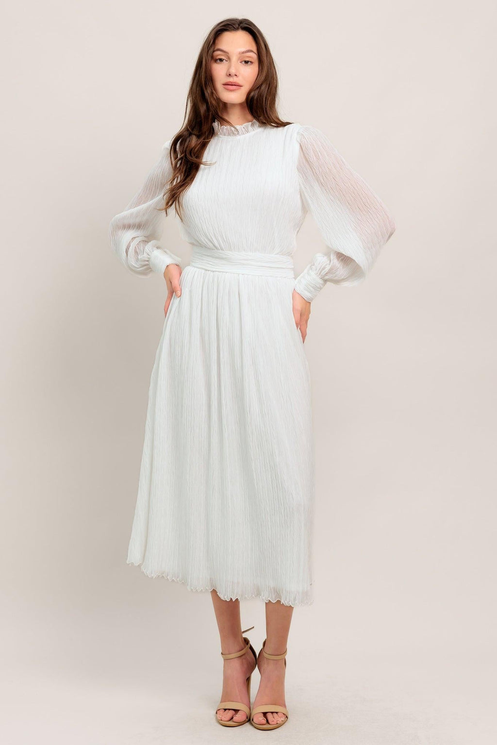 FOREVER WAITING WOVEN MIDI DRESS