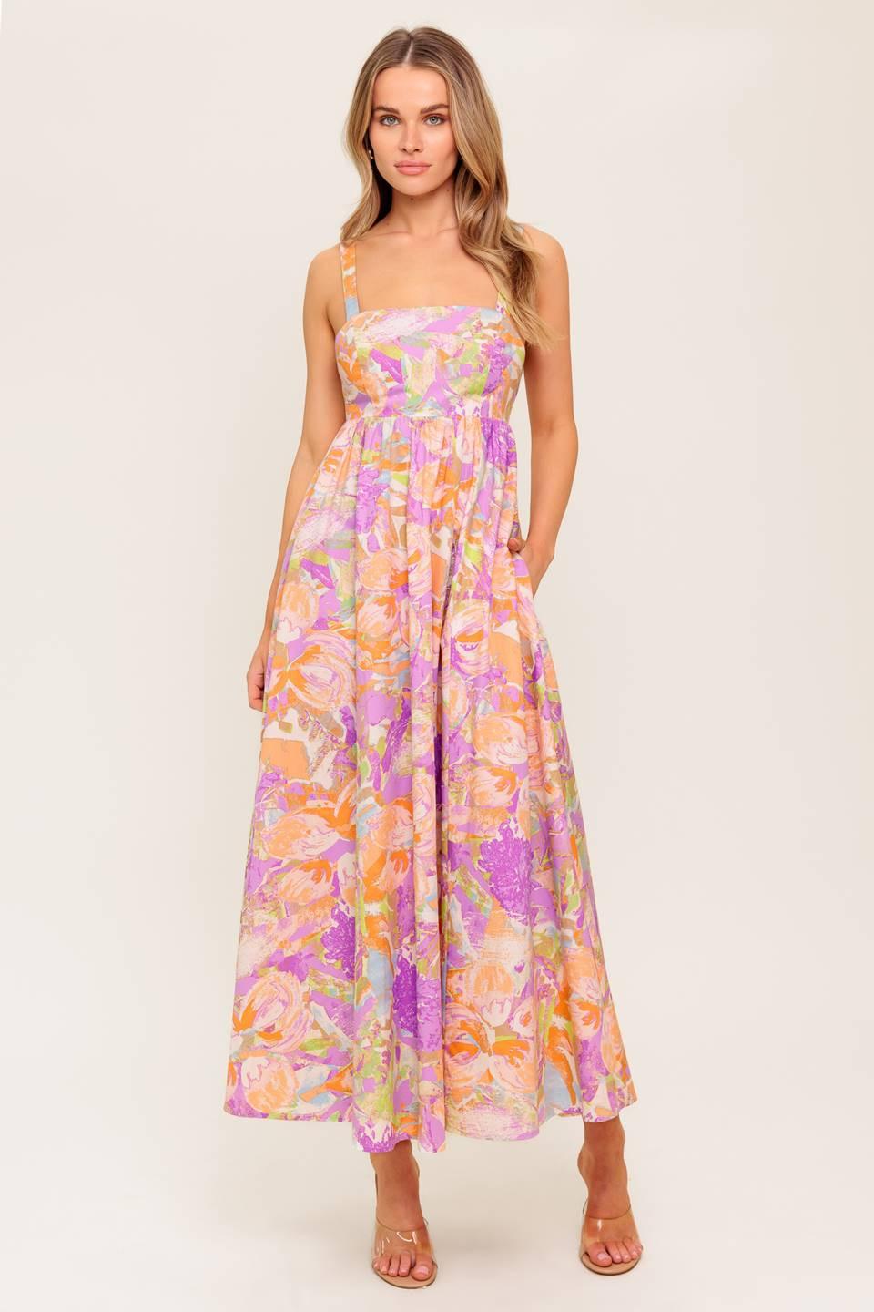 BREEZE SONG PINK WOVEN MIDI DRESS