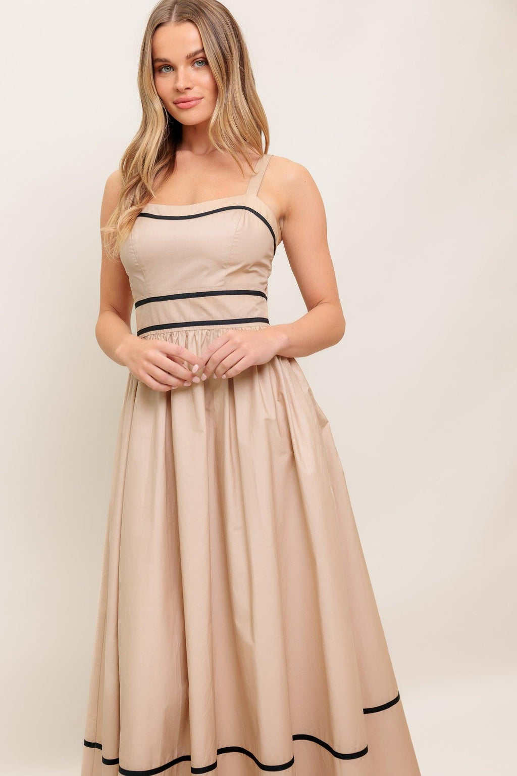 QUIET LUXE STRAP WOVEN MIDI DRESS