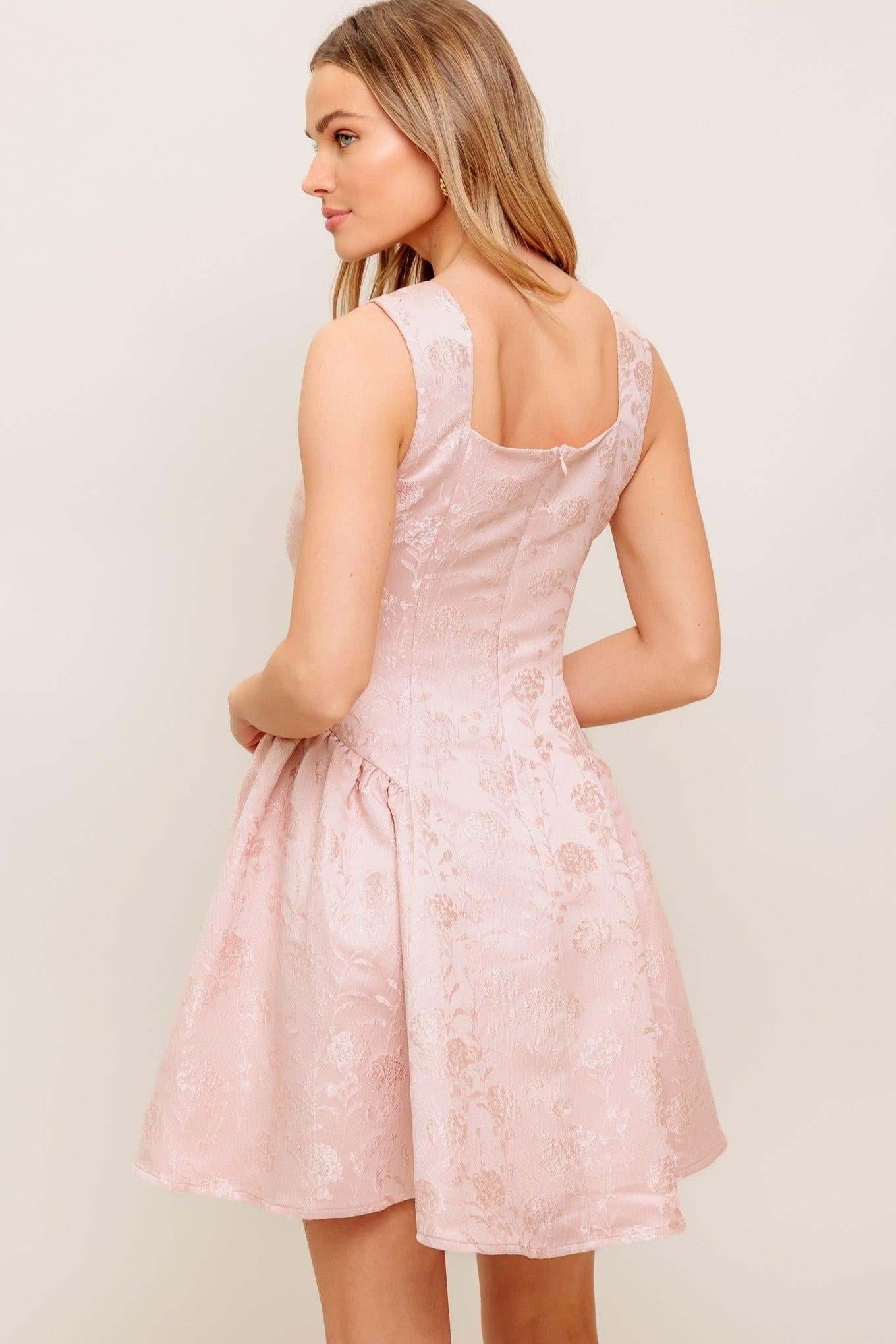SWEET BLOOM WOVEN JACQUARD SATIN MINI DRESS