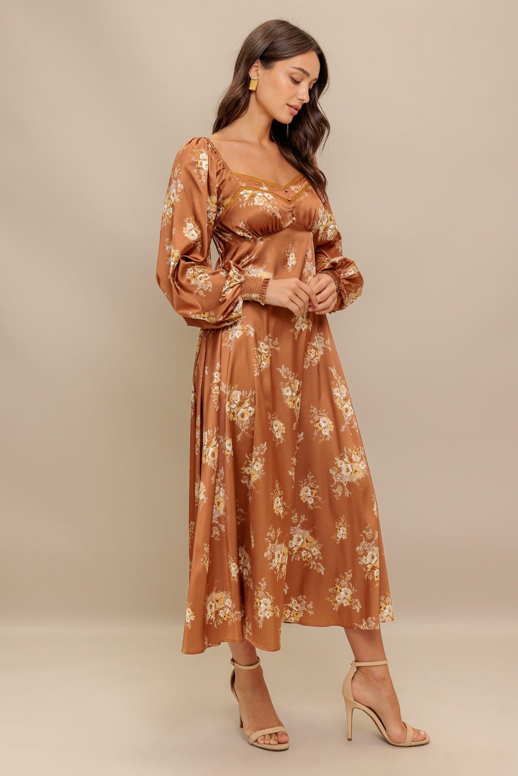CARAMEL SUNSET WOVEN MIDI DRESS