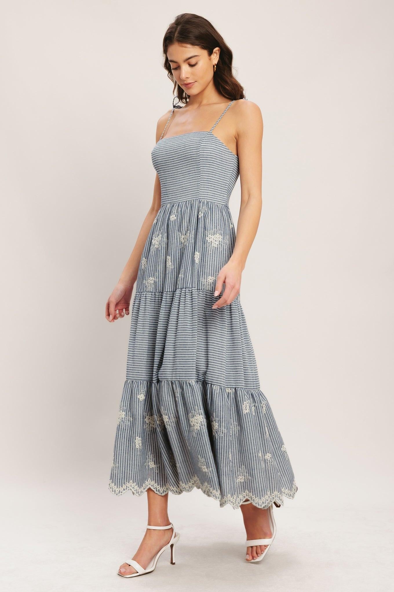SALT AIR STRIPE WOVEN MIDI DRESS