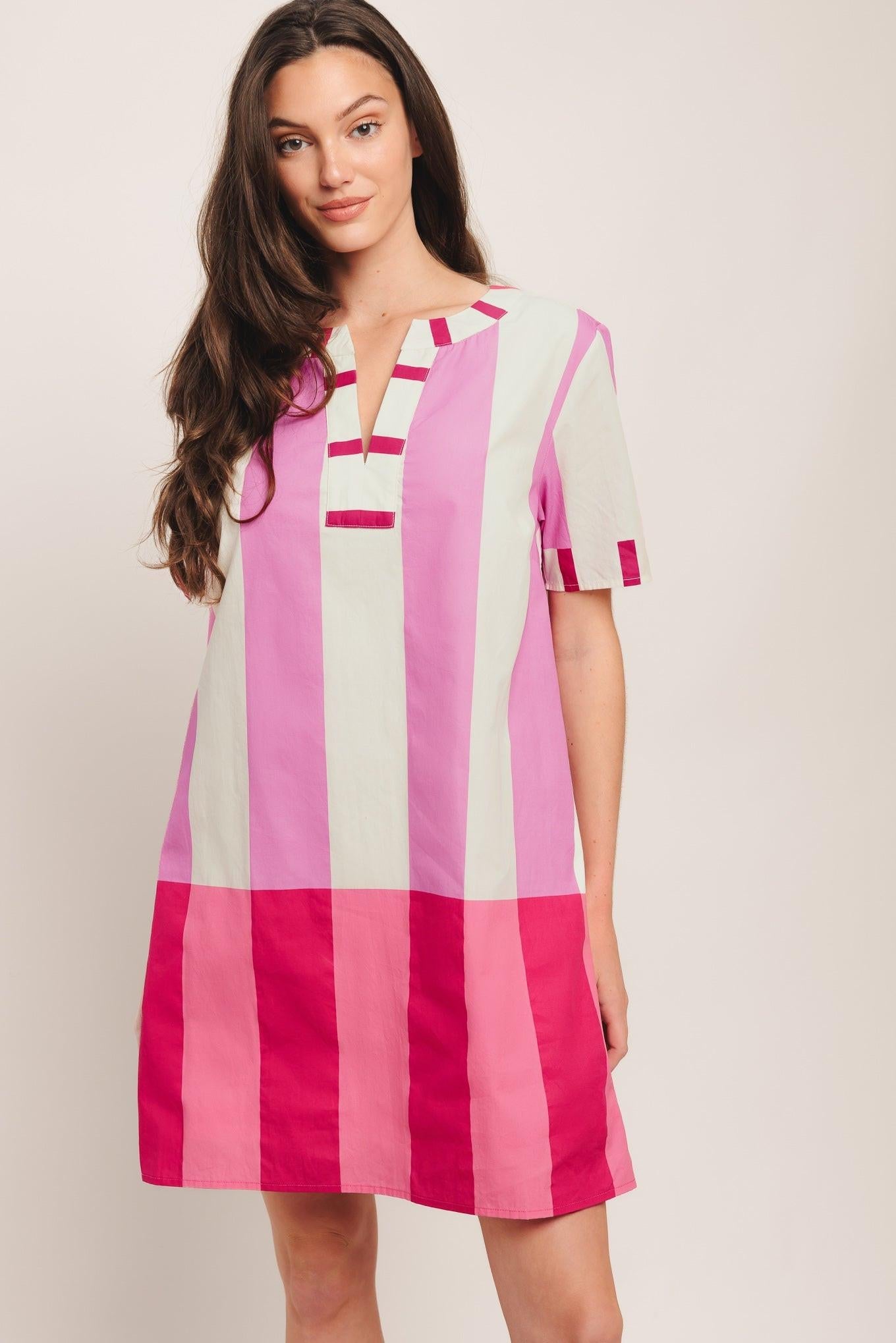 FRESH PINK WOVEN MINI DRESS