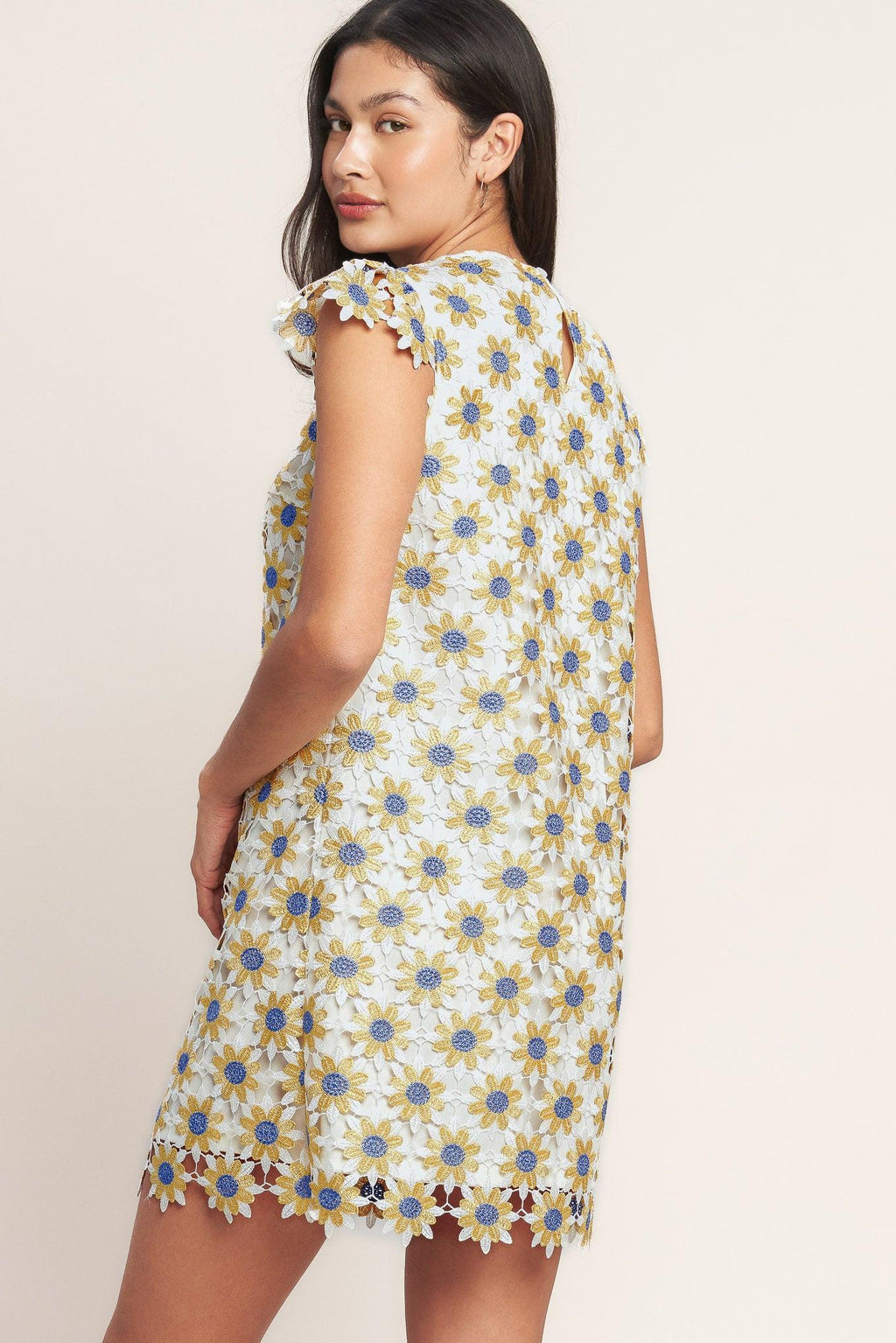 LITTLE RAY OF JOY WOVEN LACE MINI SHIFT DRESS