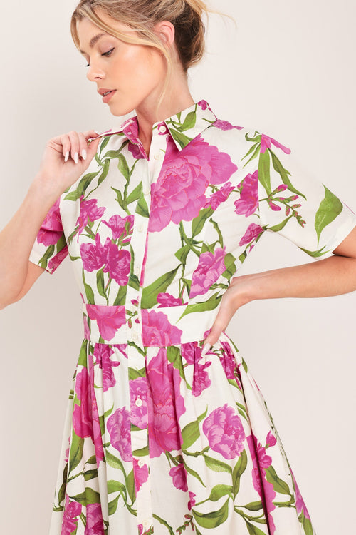 BLOOMING ROSE WOVEN MAXI SHIRT DRESS