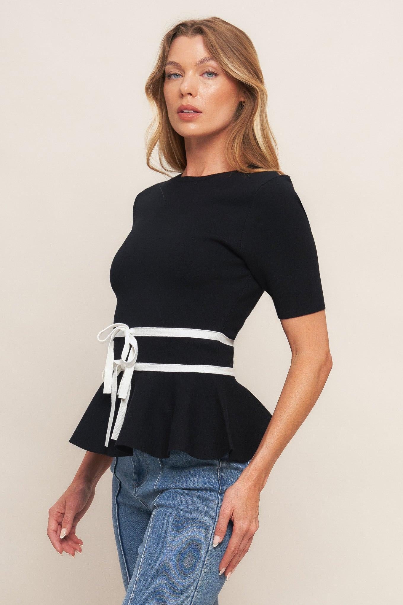 SUNLIT GROVE BLACK SWEATER KNIT TOP