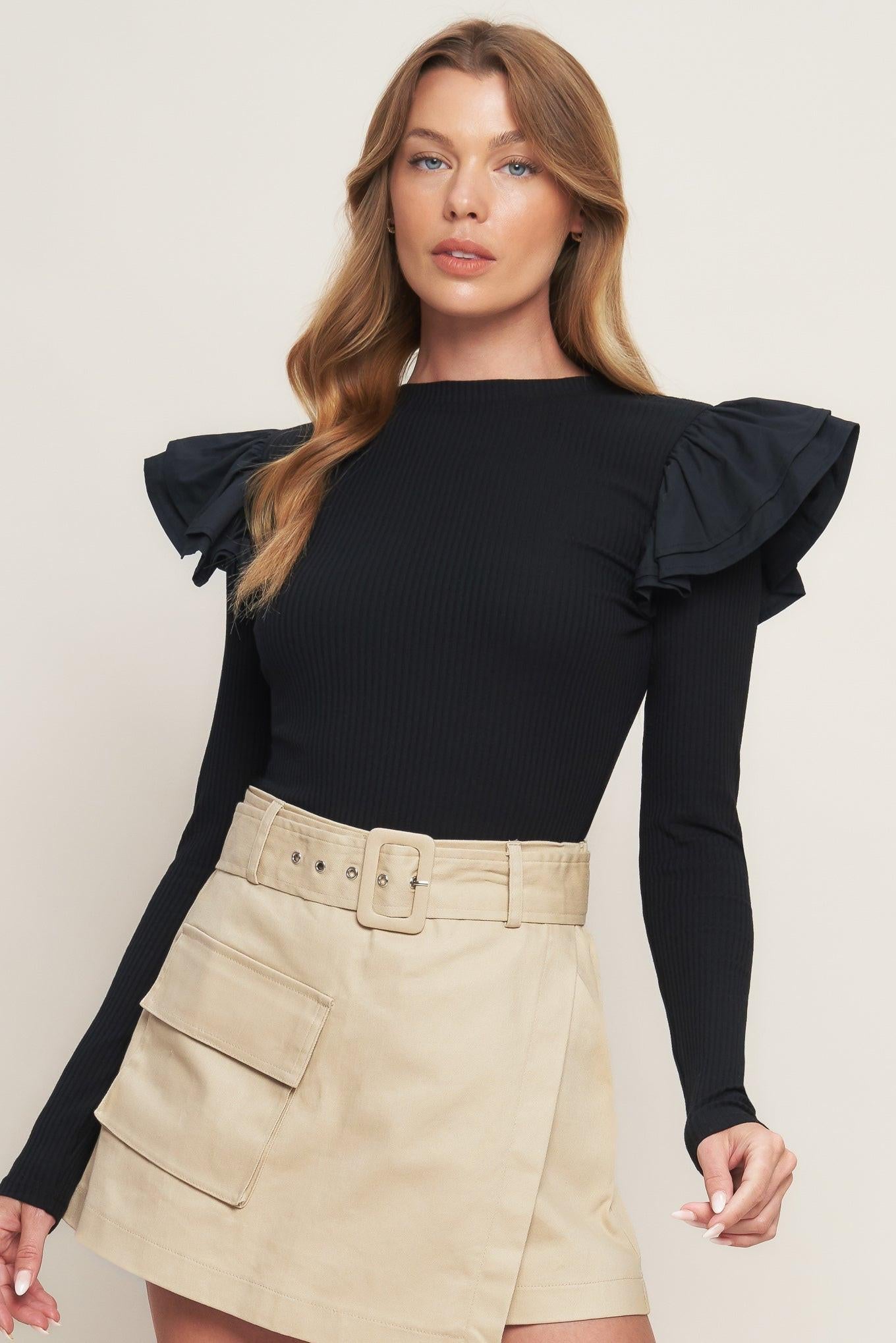 HAPPIEST HERE BLACK KNIT TOP