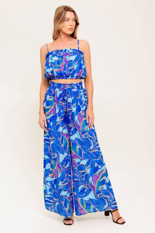 CHERISHED KISS BLUE WOVEN TOP AND PANTS SET