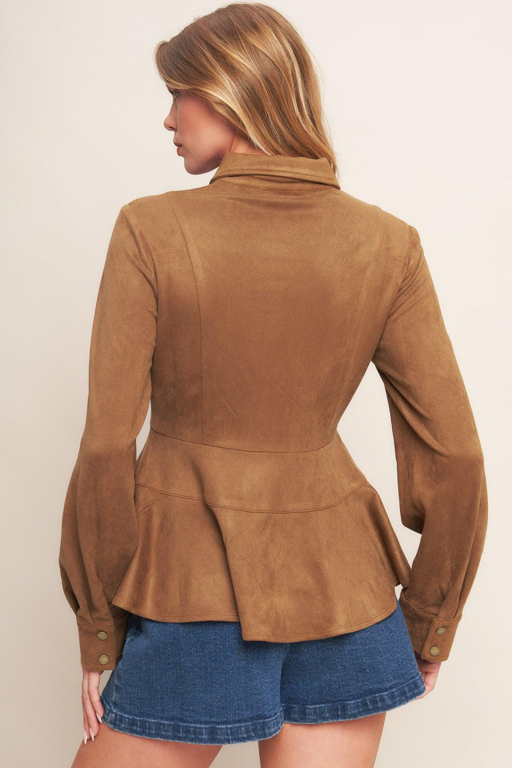 REFINED IMPRESSION FAUX SUEDE TOP
