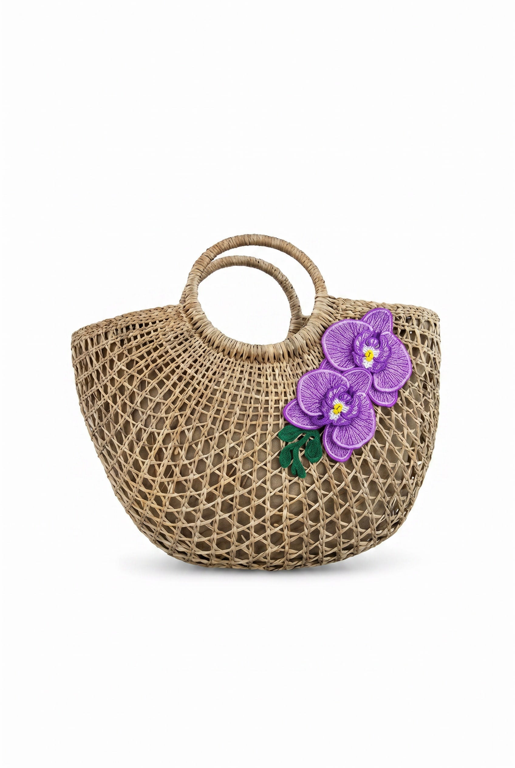 Island Orchid Straw Beach Bag