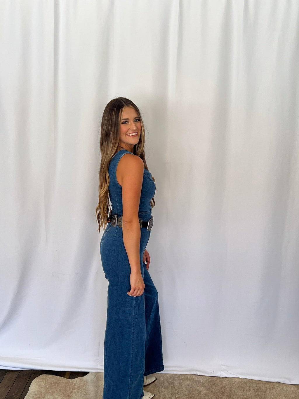 Rosie Scalloped Neckline Denim Jumpsuit - small remains